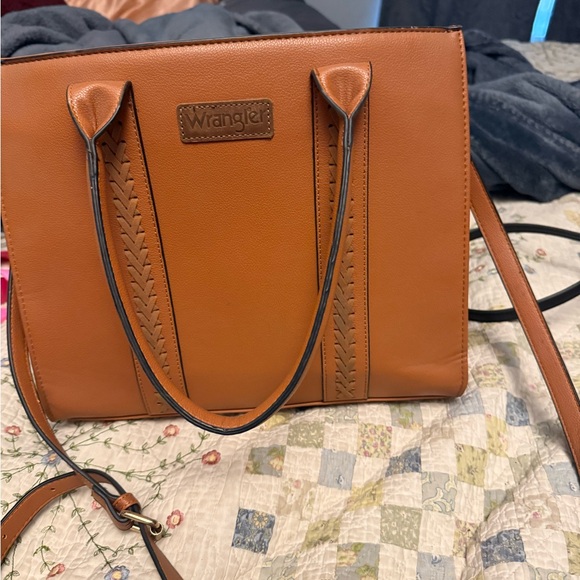 Wrangler Handbags - Wrangler Caramel Tan Braided-Trim Tote Large Carry All